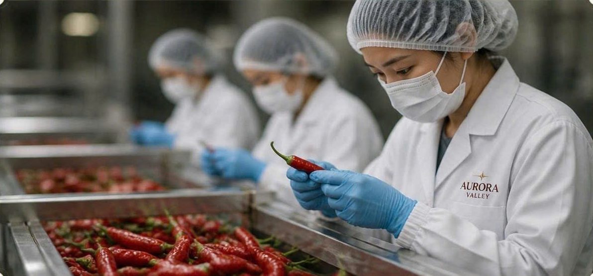 Nhân viên phân loại ớt